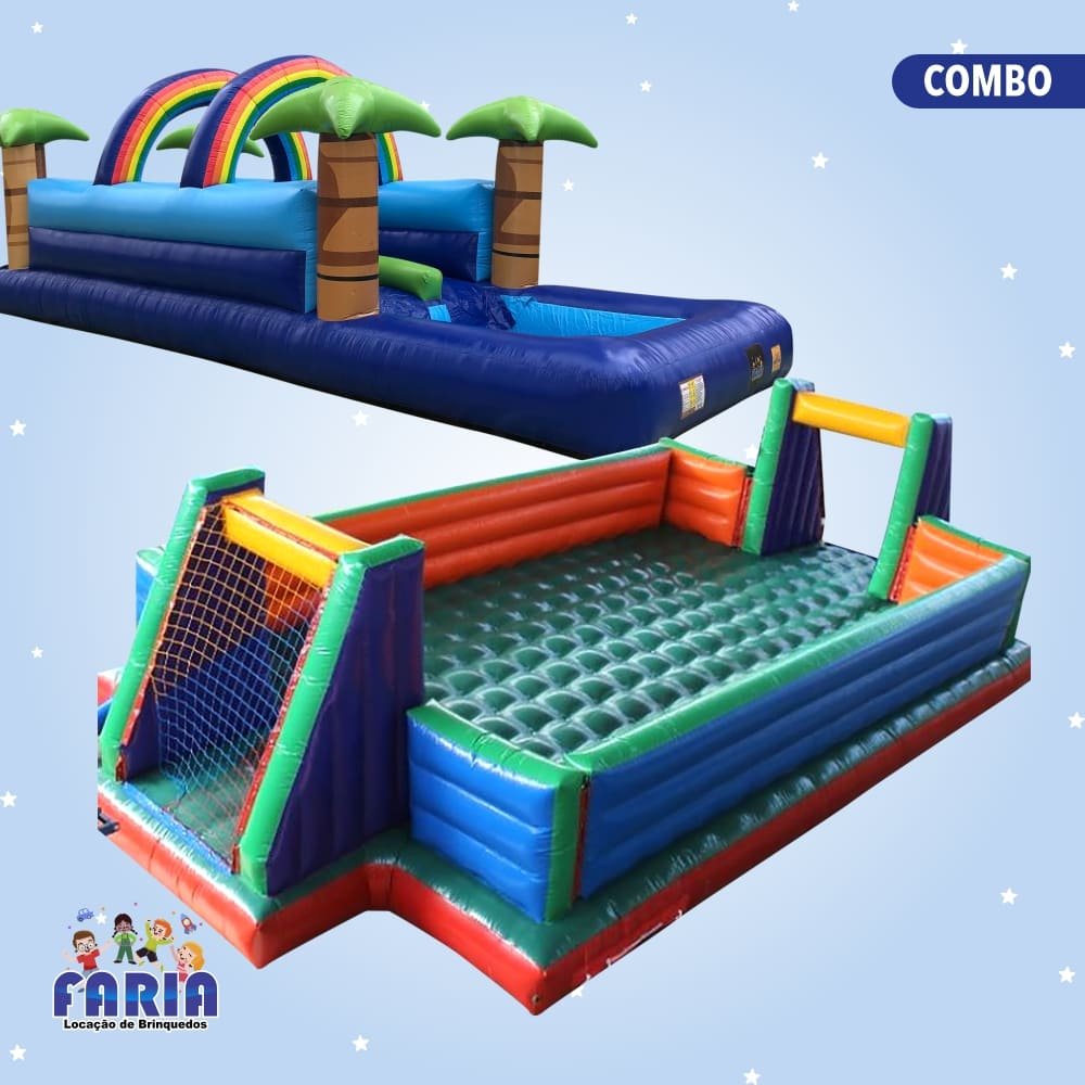 Combo Radical Slide Inflável e Futebol de Sabão Inflável - Faria Brinquedos - Locação de Brinquedos em Cuiabá