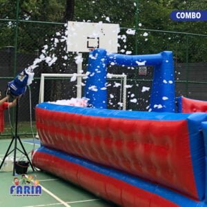 Combo Futebol de Sabão Inflável e Canhão de Espuma - Faria Brinquedos - Locação de Brinquedos em Cuiabá