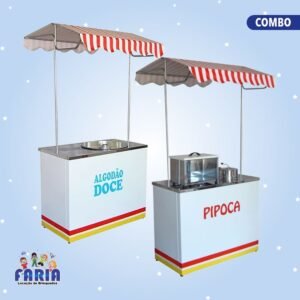 Combo Barraquinha de Algodão Doce e Barraquinha de Pipoca - Faria Brinquedos - Locação de Brinquedos em Cuiabá