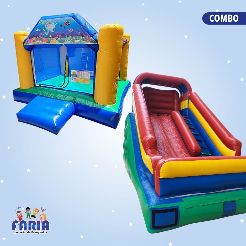 Combo Castelo Pula Pula Premium Inflável e Tobogã Grande Inflável - Faria Brinquedos - Locação de Brinquedos em Cuiabá