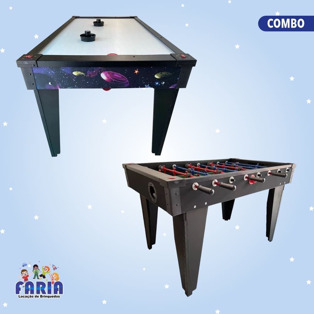 Combo Air Hockey e Pebolim - Faria Brinquedos - Locação de Brinquedos em Cuiabá