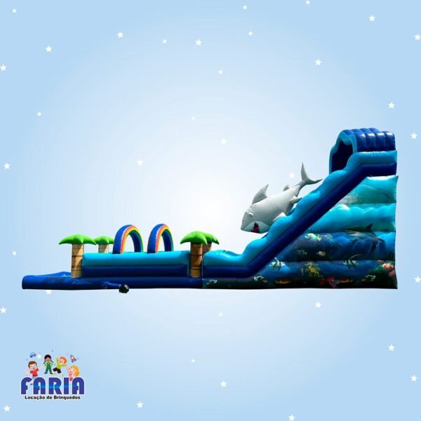 Tobogã Big Shark com Radical Slide Inflável - Faria Brinquedos - Locação de Brinquedos em Cuiabá