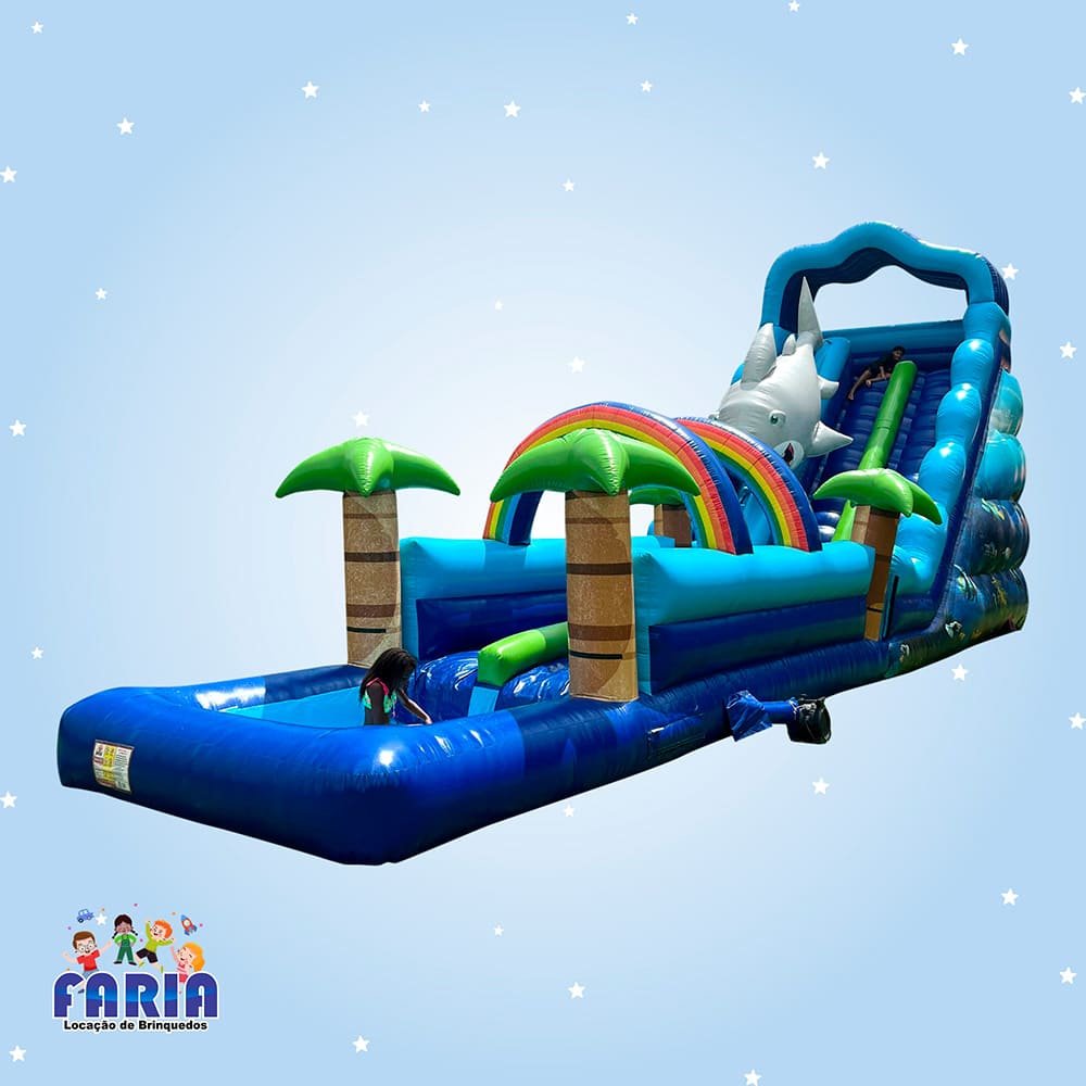 Tobogã Big Shark com Radical Slide Inflável - Faria Brinquedos - Locação de Brinquedos em Cuiabá