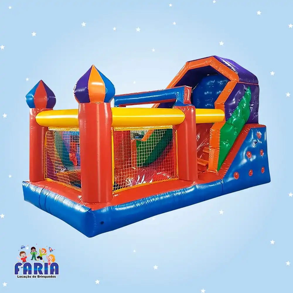 Tobogã com Piscina de Bolinhas Inflável 1 Tobogã com Piscina de Bolinhas Inflável - Faria Brinquedos - Locação de Brinquedos em Cuiabá